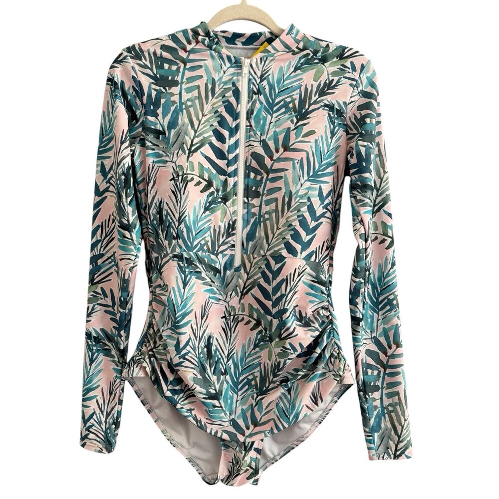 Barbra Ignatiev X Axesea Tropical Floral Long Sleeve Rashguard Zip Up Size 12